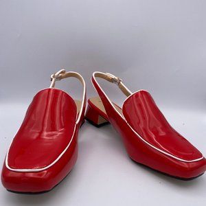 YDN Red Patent Slingback Loafers with White Trim